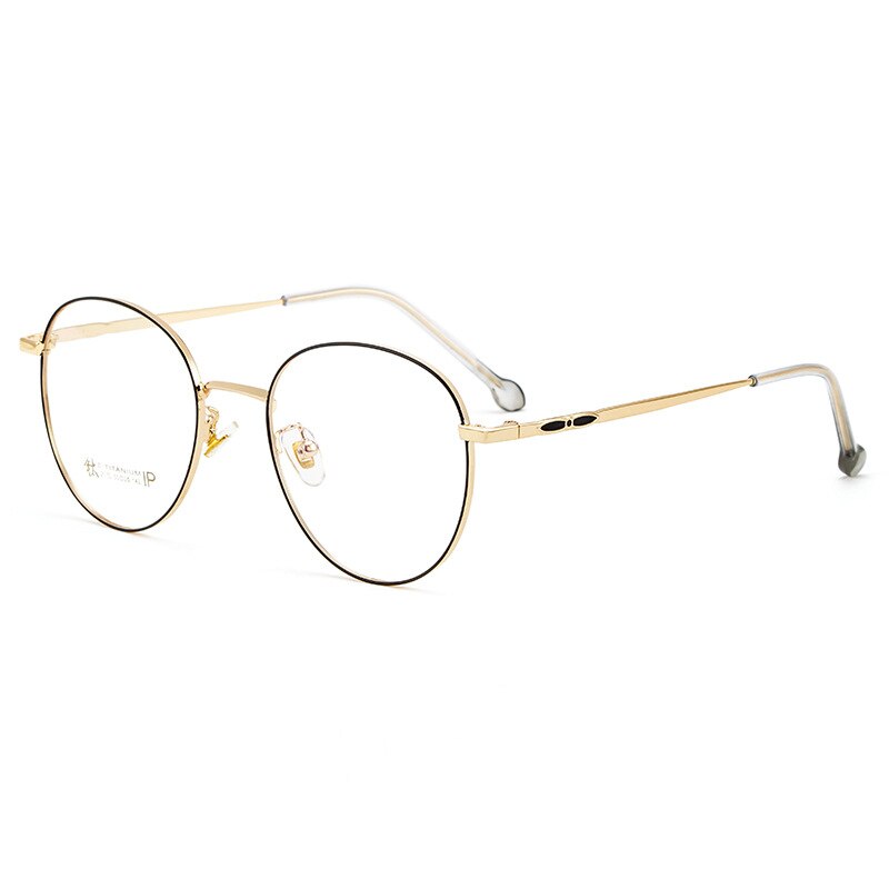 KatKani Unisex Full Rim Round Titanium Frame Eyeglasses K2070 Full Rim KatKani Eyeglasses Black Gold  