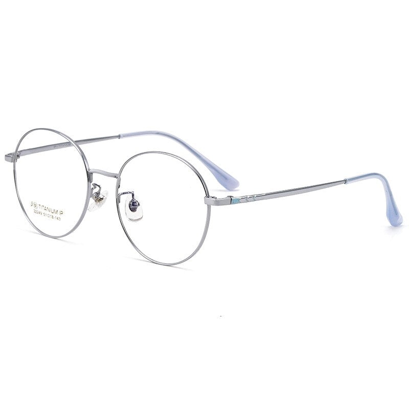 KatKani Unisex Full Rim Round Titanium Frame Eyeglasses 32249 Full Rim KatKani Eyeglasses Silver  