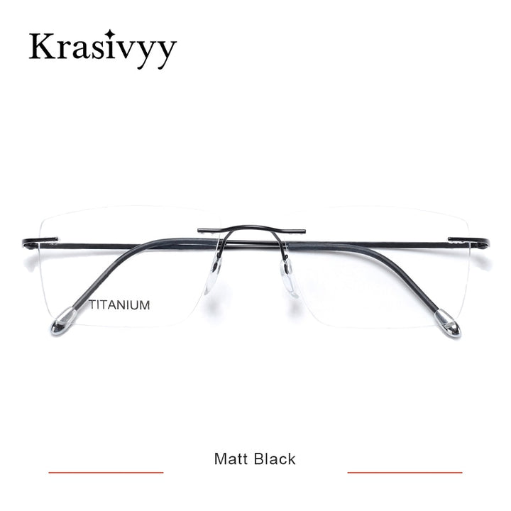 Krasivyy Unisex Rimless Square Titanium Eyeglasses Kr16011 Rimless Krasivyy Matt Black  