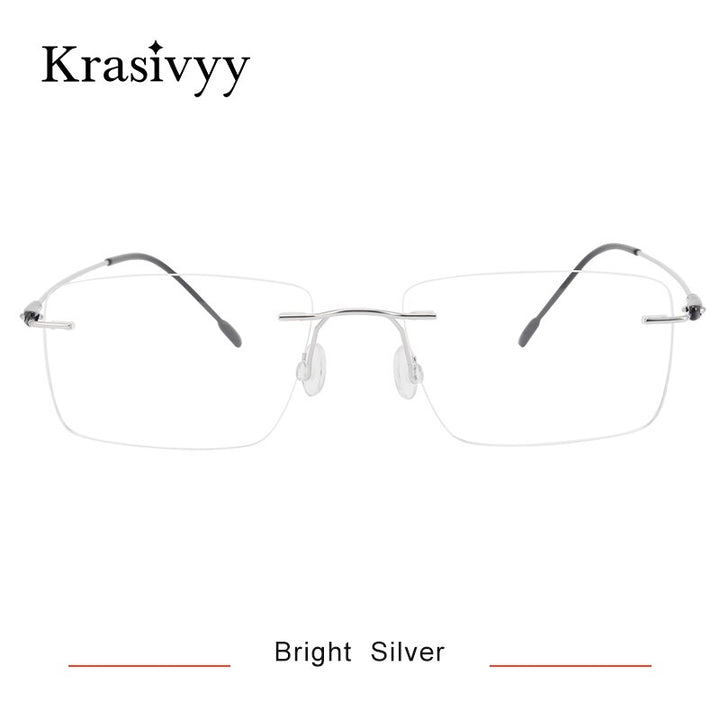 Krasivyy Men's Rimless Square Screwless Titanium Eyeglasses Kr16073 Rimless Krasivyy Bright Silver  