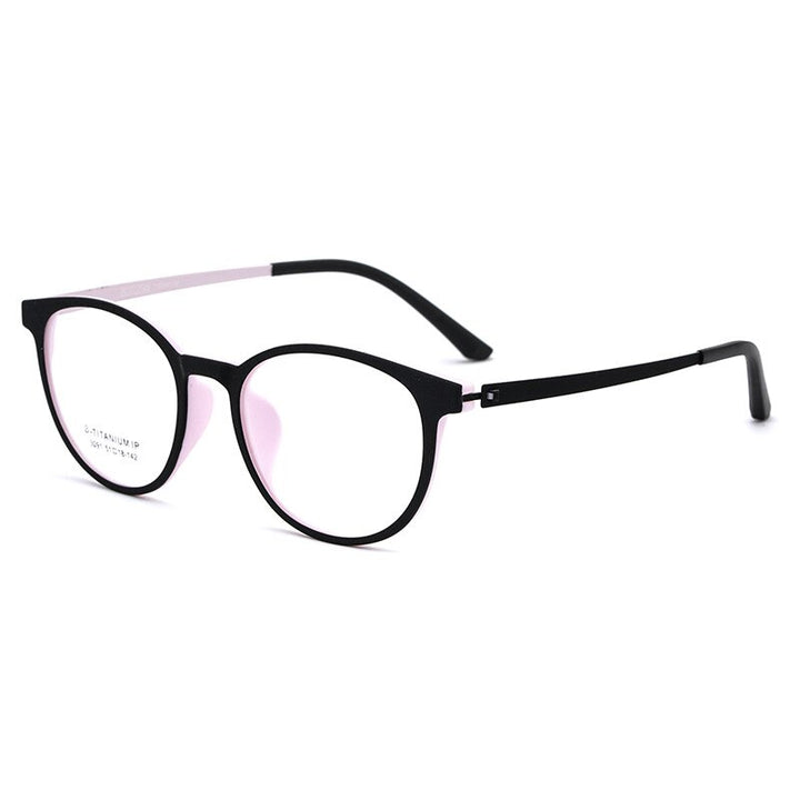 KatKani Unisex Full Rim Round β Titanium Alloy Frame Eyeglasses 023091 Full Rim KatKani Eyeglasses Black Pink  