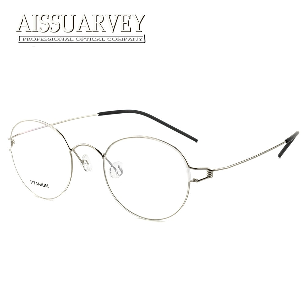 Aissuarvey Unisex Full Rim Screwless Round Titanium Frame Eyeglasses As28607 Full Rim Aissuarvey Eyeglasses Silver  