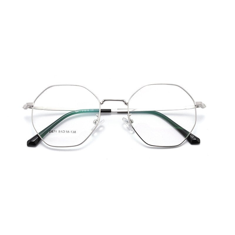 Unisex Octagonal Full Rim Alloy Frame Eyeglasses Scd871 Full Rim Bclear silver  