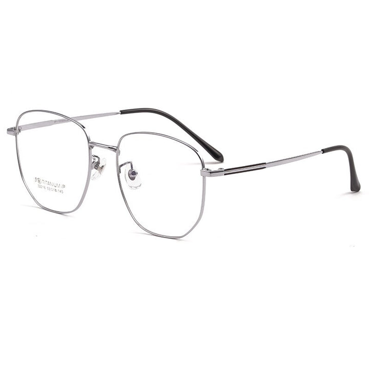 KatKani Unisex Full Rim Polygonal β Titanium Alloy Frame Eyeglasses 32216 Full Rim KatKani Eyeglasses Silver  
