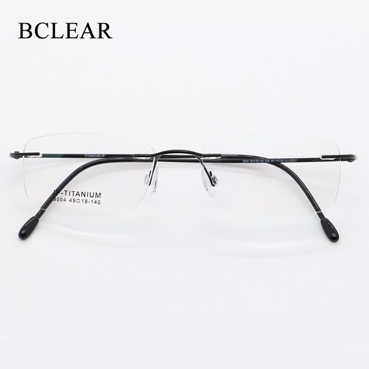 Unisex Rimless Titanium Frame Eyeglasses Customizable Lenses 9004 Rimless Bclear black  
