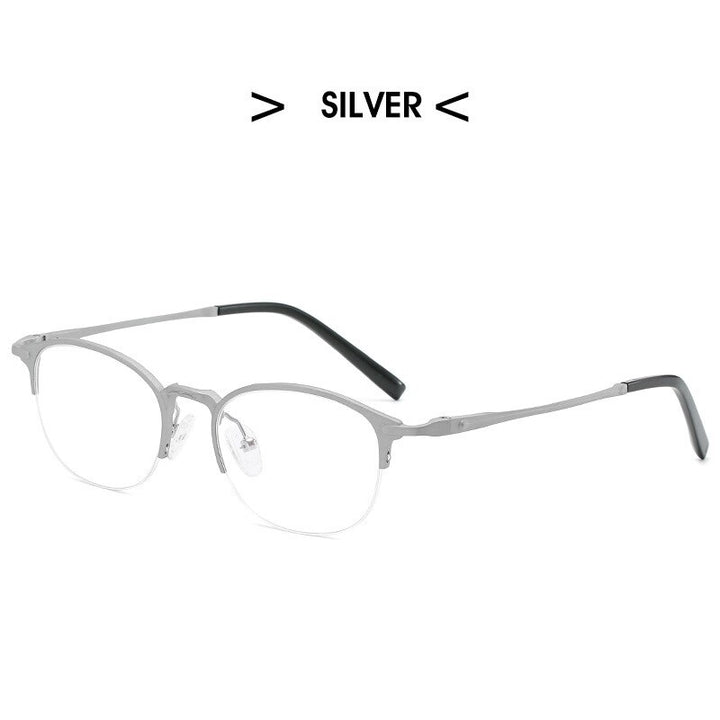 Hdcrafter Unisex Semi Rim Round TR 90 Titanium Frame Eyeglasses 6301 Semi Rim Hdcrafter Eyeglasses Silver  