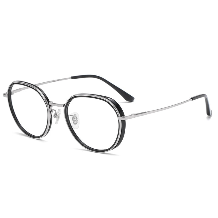 Reven Jate Unisex Eyeglasses 3094 Pure Titanium Round Frame Reven Jate black-silver  