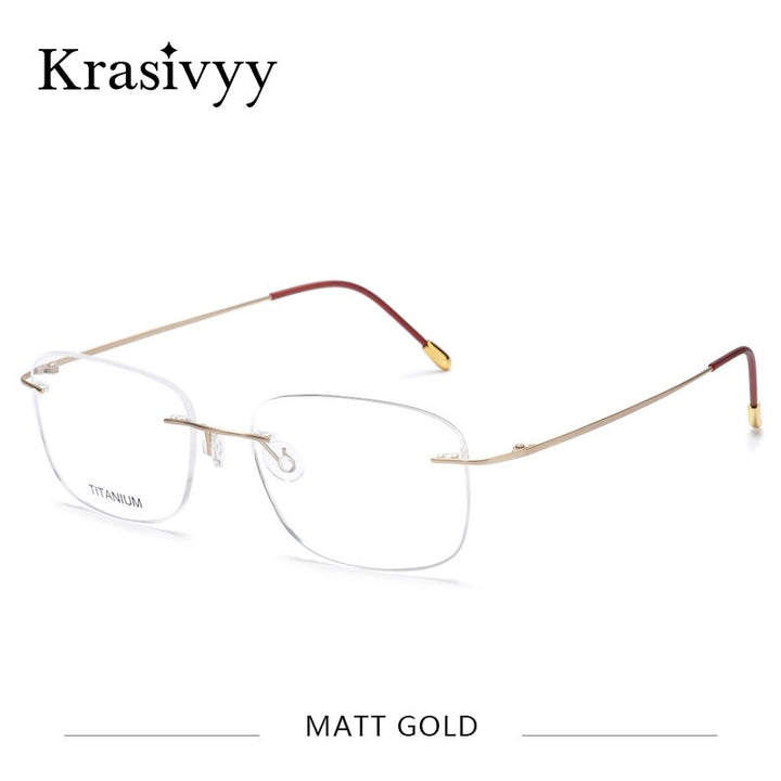 Krasivyy Unisex Rimless Square Titanium Eyeglasses Kr6010 Rimless Krasivyy Matt Gold  