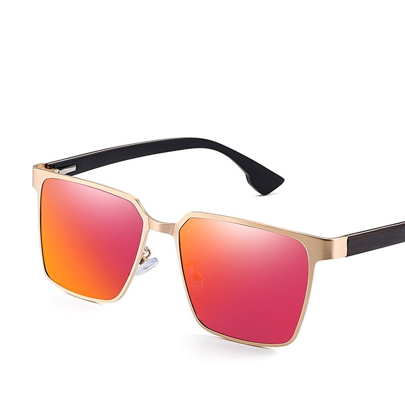 Yimaruili Men's Full Rim Square Wood/Stainless Steel Frame Polarized Lens Sunglasses 8037 Sunglasses Yimaruili Sunglasses Red  