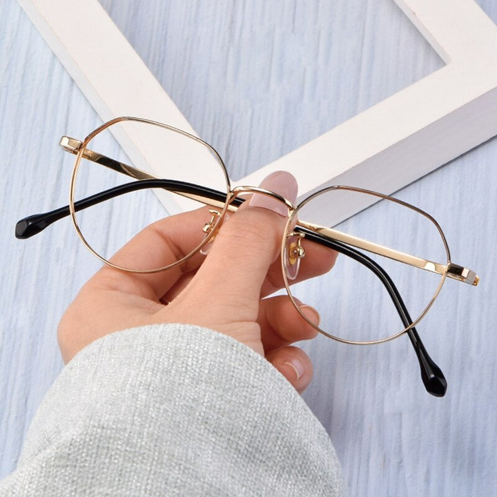 Yimaruili Unisex Full Rim Titanium Polygon Frame Eyeglasses T3519 Full Rim Yimaruili Eyeglasses Black Gold  