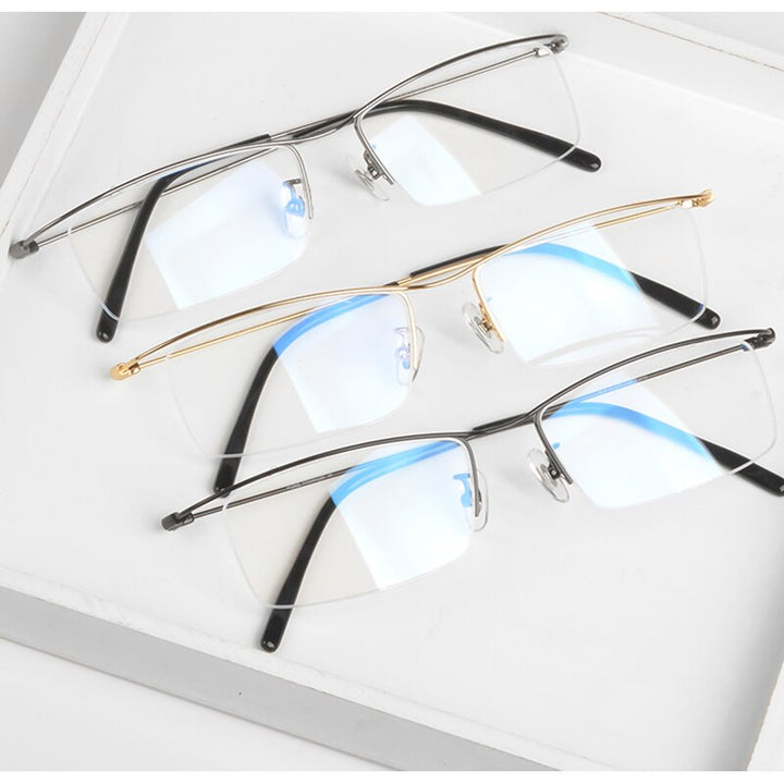 Reven Jate Men's Eyeglasses Browline Half Rim Titanium Ej1010 Spectacles Semi Rim Reven Jate   