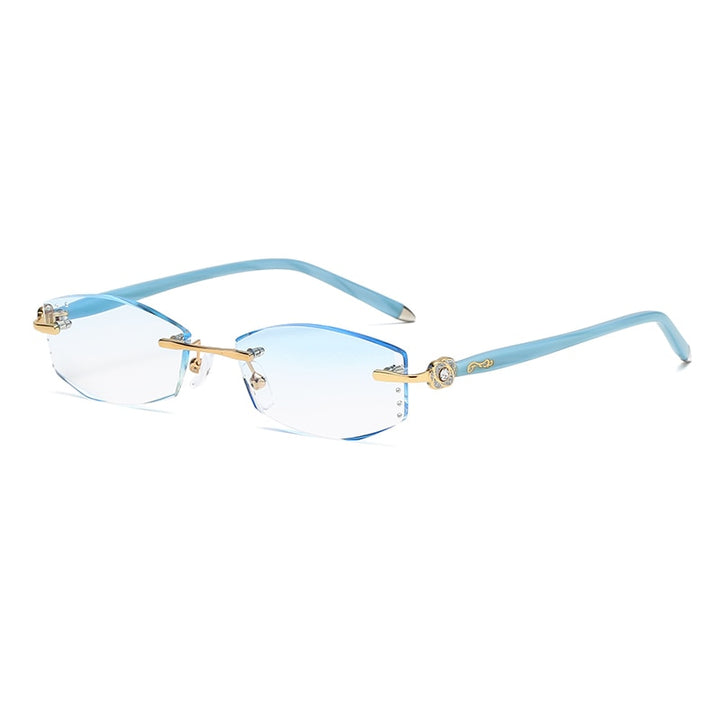 Zirosat 58062 Women's Eyeglasses Alloy Tint Lenses Diamond Cutting Rimless Titanium Rimless Zirosat golden blue cut  