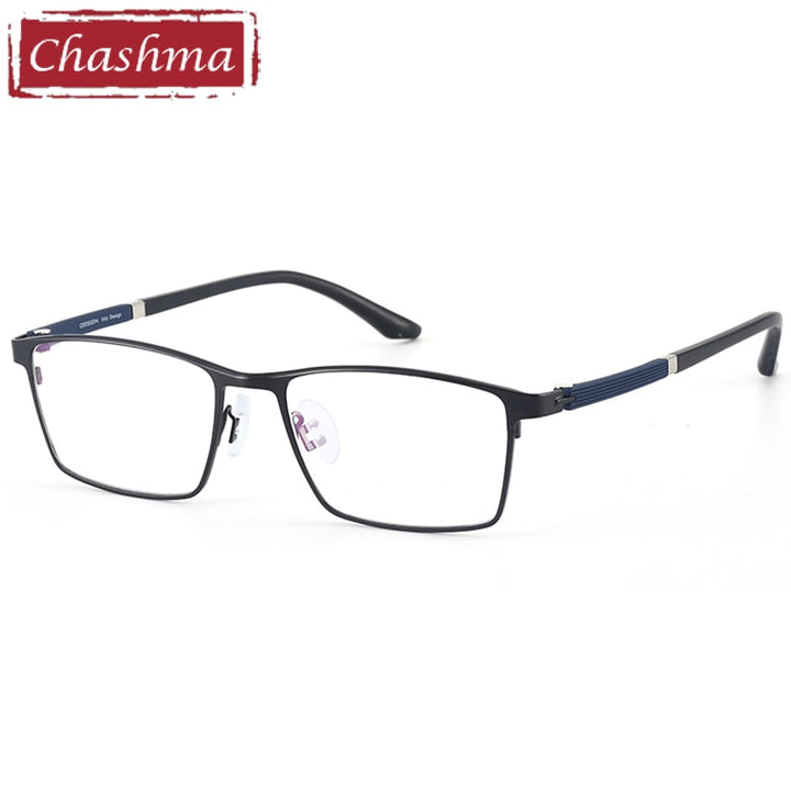 Chashma Ottica Men's Full Rim Large Square Titanium Alloy Eyeglasses 9493 Full Rim Chashma Ottica Black Blue  