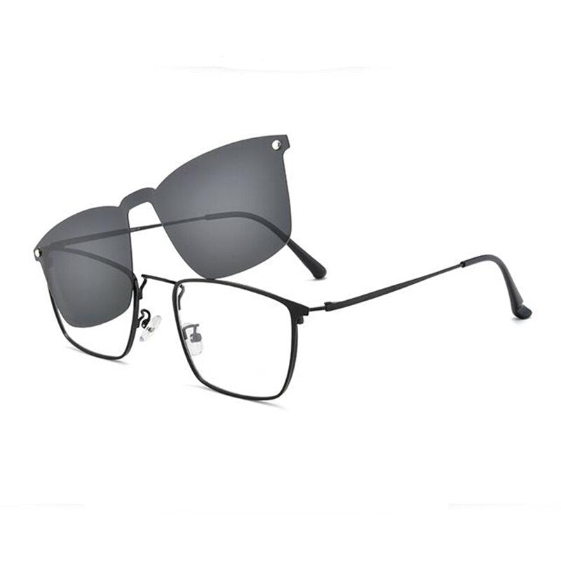 Men's Full Rim Square Frame Eyeglasses Magnetic Clip On Polarized Sunglasses Zt94008 Sunglasses Bclear black  