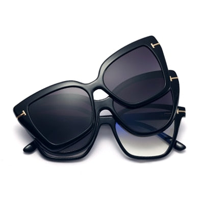 Ralferty Women's Eyeglassers Anti Blue Light Clip On Sunglasses Cat Eye Clip On Sunglasses Ralferty C1 Black As picture 