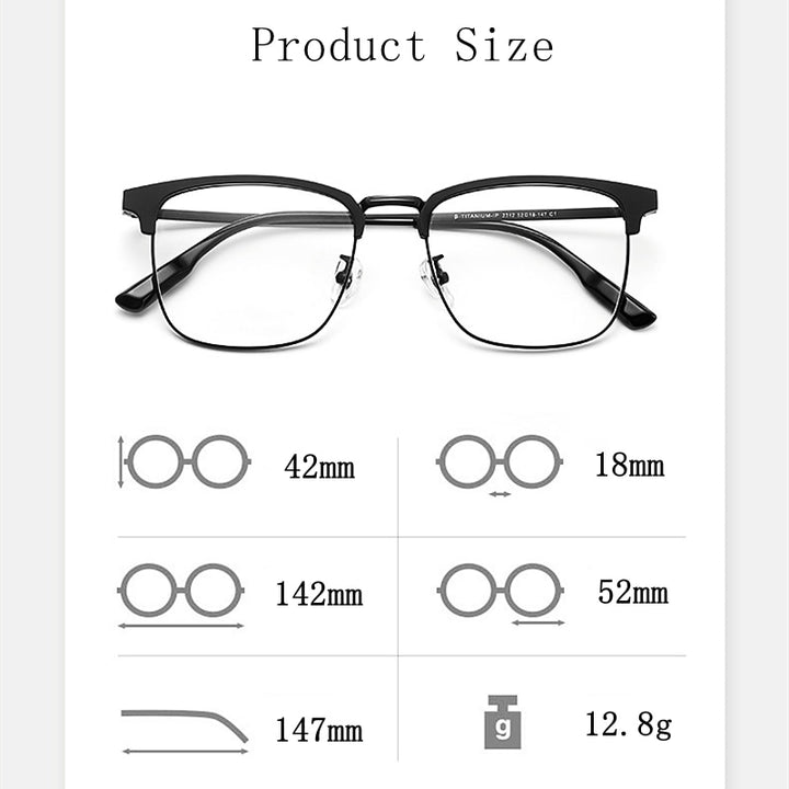 Yimaruili Men's Full Rim Square β Titanium Frame Eyeglasses 2312YJ Full Rim Yimaruili Eyeglasses   