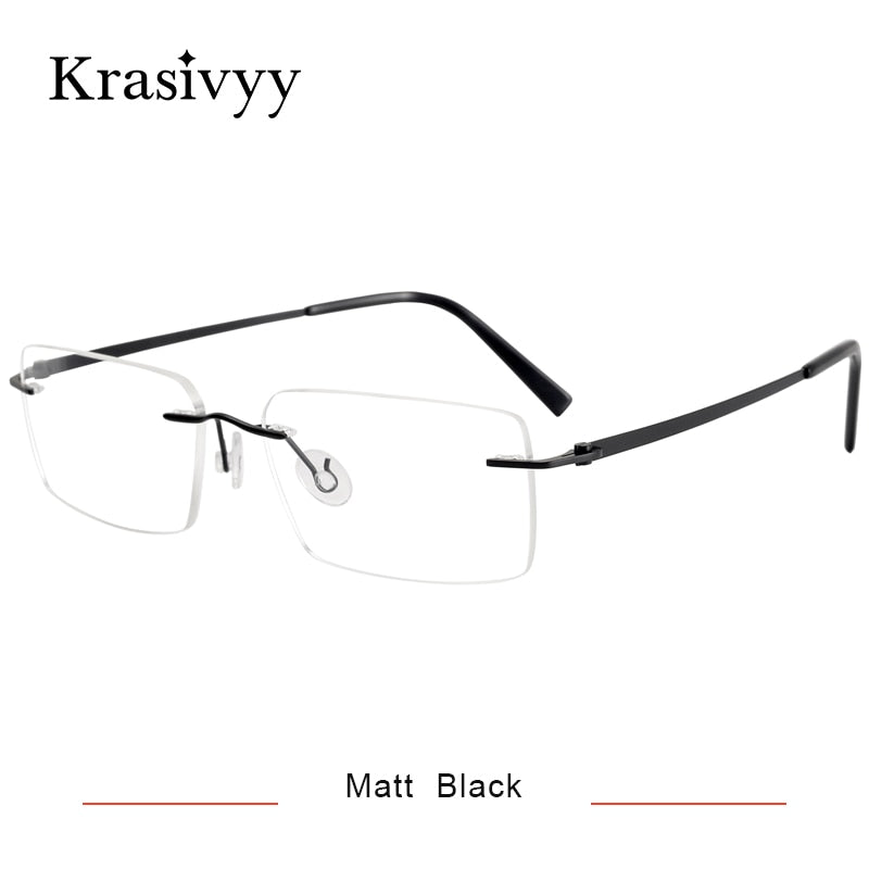 Krasivyy Men's Rimless Square Screwless Titanium Eyeglasses Kr5007 Rimless Krasivyy Matt Black CN 