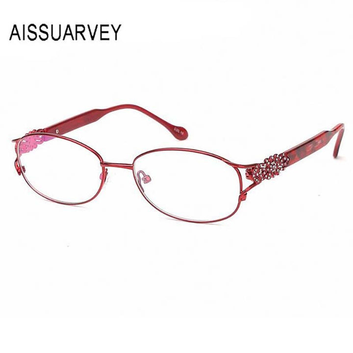 Aissuarvey Women's Full Rim Round Alloy Frame Eyeglasses Rhinestones Full Rim Aissuarvey Eyeglasses Dark red  