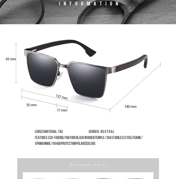 Yimaruili Men's Full Rim Square Wood/Stainless Steel Frame Polarized Lens Sunglasses 8037 Sunglasses Yimaruili Sunglasses   