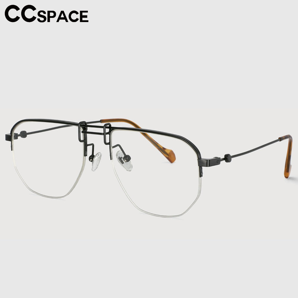 CCSpace Unisex Semi Rim Square Double Bridge Alloy Frame Eyeglasses 53747 Semi Rim CCspace   