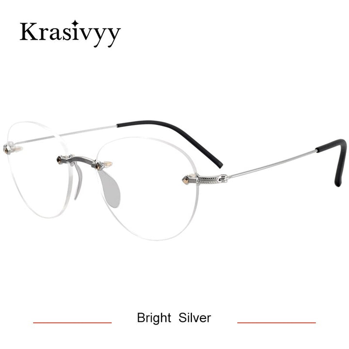 Krasivyy Women's Rimless Round Titanium Eyeglasses Kr16076 Rimless Krasivyy Bright Silver CN 