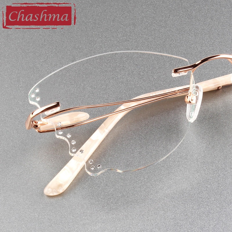 Women's Titanium Butterfly Frame Diamond Trimmed Rimless Eyeglasses 88205 Rimless Chashma   