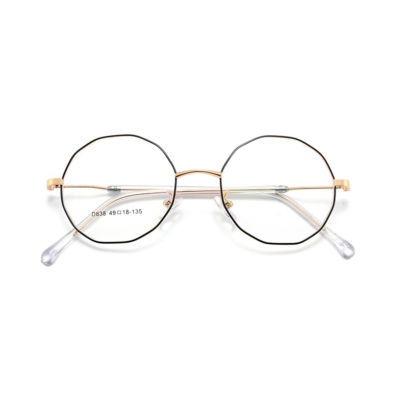 Women's Polygon Round Alloy Full Rim Frame Eyeglasses Scd838 Full Rim Bclear black gold  