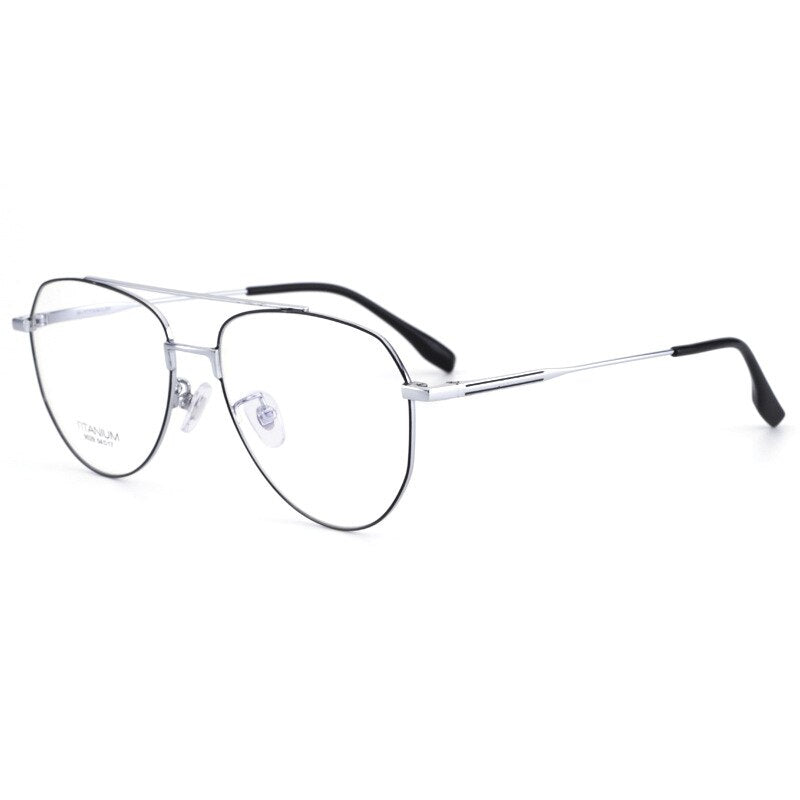 Unisex Double Bridge Full Rim Titanium Frame Eyeglasses Lb9029 Full Rim Bclear black silver  