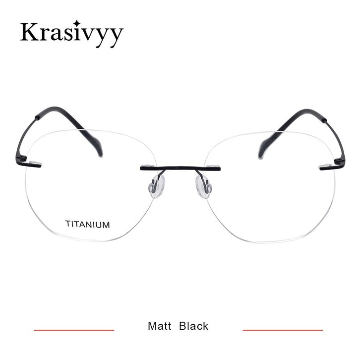 Krasivyy Unisex Rimless Irregular Round Screwless Titanium Eyeglasses Kr5010 Rimless Krasivyy Matt Black China 