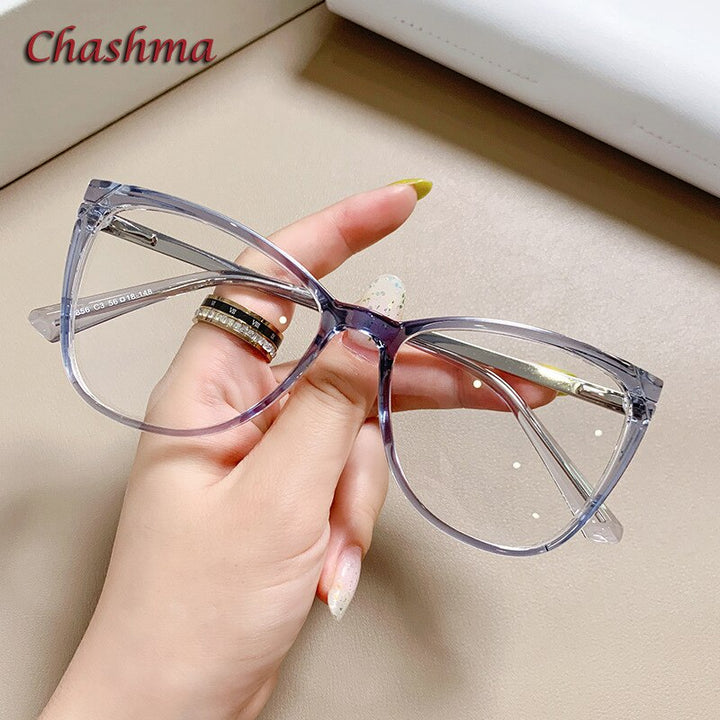 Chashma Ochki Women's Full Rim Square Cat Eye Tr 90 Titanium Eyeglasses 7856 Full Rim Chashma Ochki Transparent Blue  