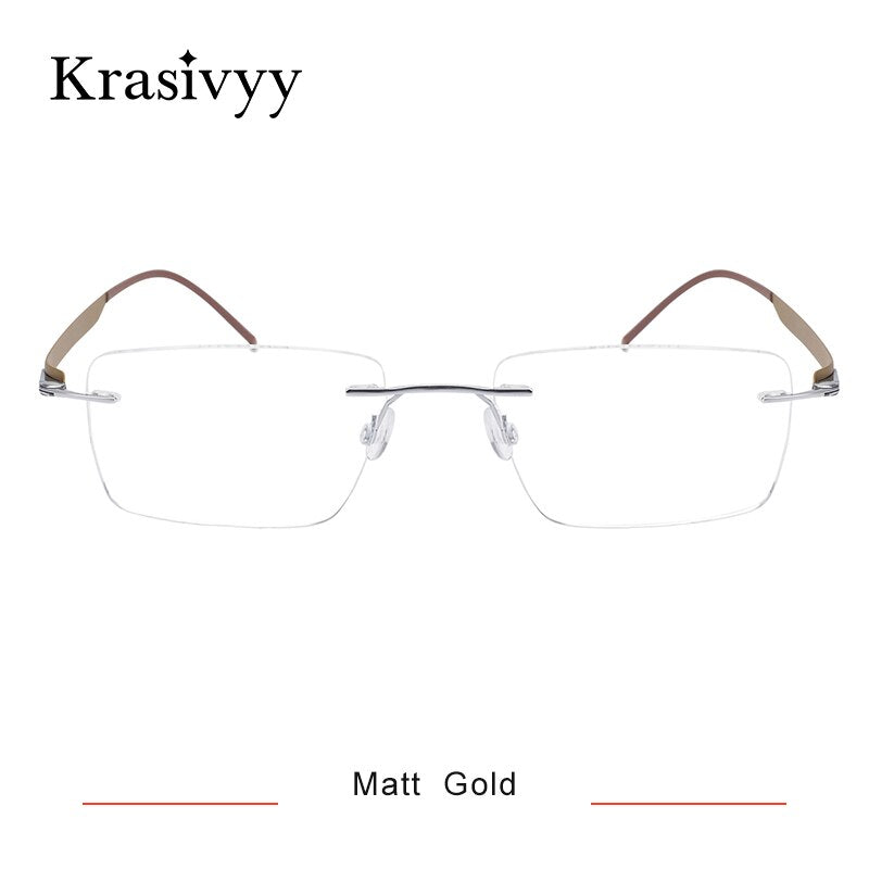 Krasivyy Men's Rimless Square Screwless Titanium  Eyeglasses Kr5017 Rimless Krasivyy Matt Gold  