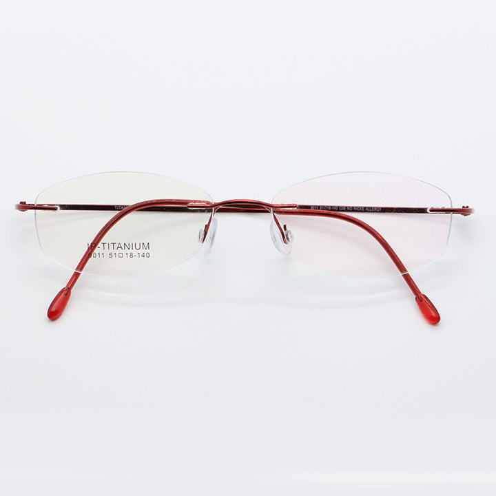 Women's Rimless Titanium Frame Eyeglasses Customizable Lenses 9011 Rimless Bclear Red  