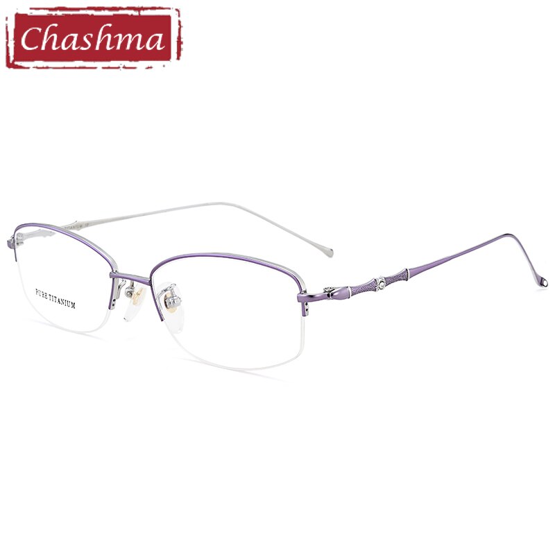 Women's Oval Titanium Tinted Lens Semi Rim Eyeglasses 8331 Frames Chashma Purple Silver  