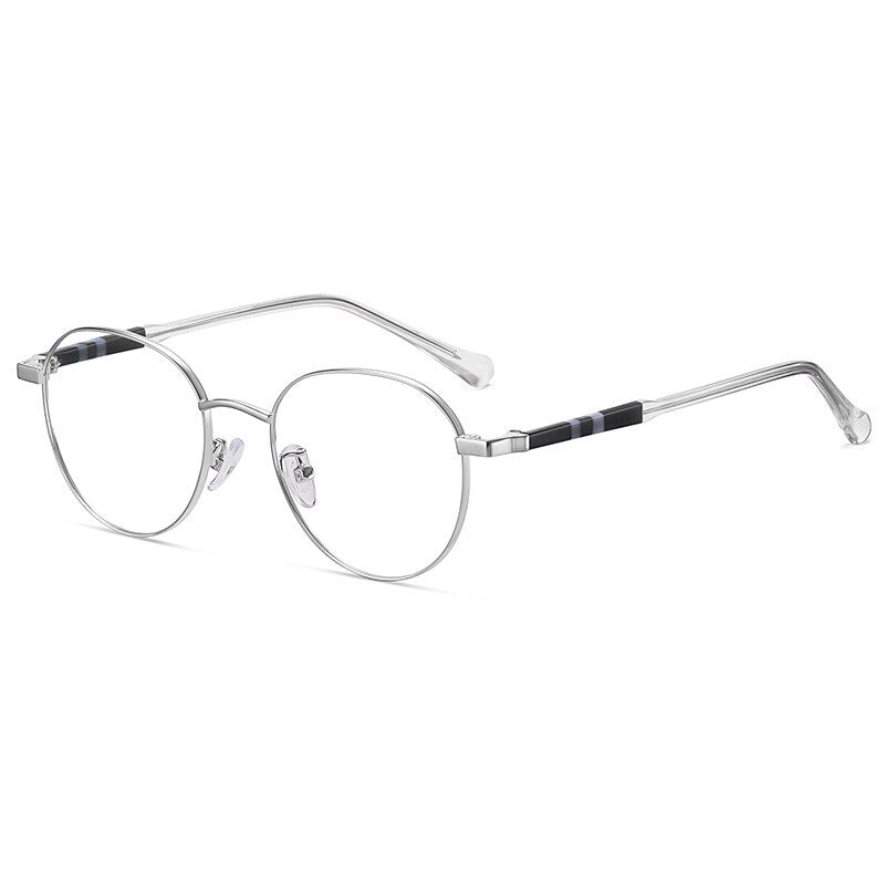 Handoer Unisex Full Rim Round Acetate Alloy Eyeglasses 1922 Full Rim Handoer Silver  