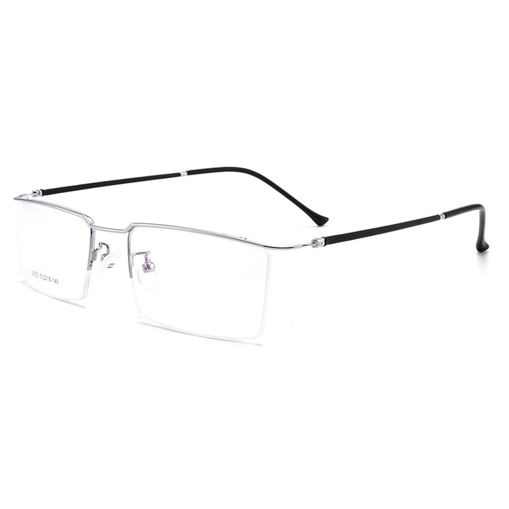 Men's Half Rim Slim Square Titanium Alloy Frame Eyeglasses Sc2533 Semi Rim Bclear silver  