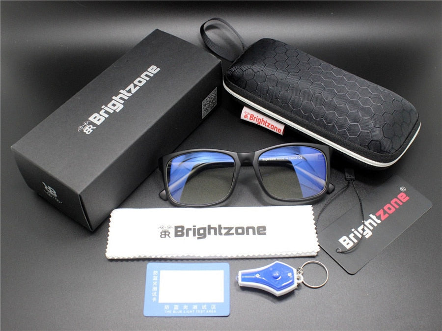 Men's Eyeglasses Computer Glasses Anti Blue Ray Light Cr39 Frame Brightzone Matte Black Full Set  