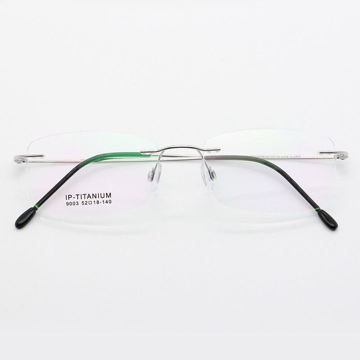 Unisex Rimless Titanium Frame Eyeglasses Customizable Lenses 9003 Rimless Bclear Silver  