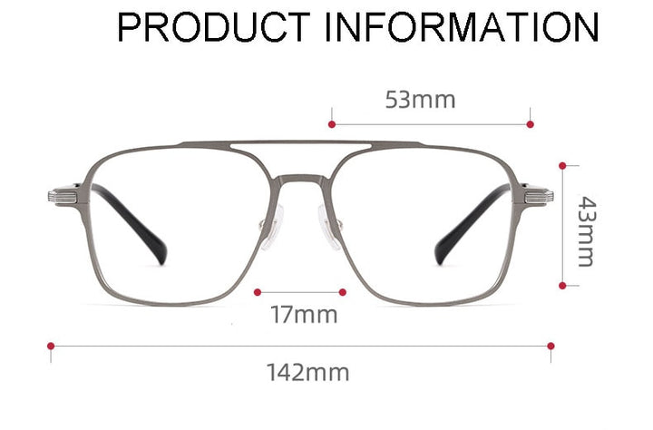 Handoer Unisex Full Rim Irregular Square Magnesium Alloy Double Bridge Eyeglasses 5053 Full Rim Handoer   