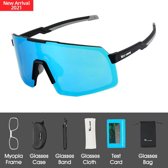West Biking unisex Sport Sunglasses - Polarized and Stylish Black Blue / One Size