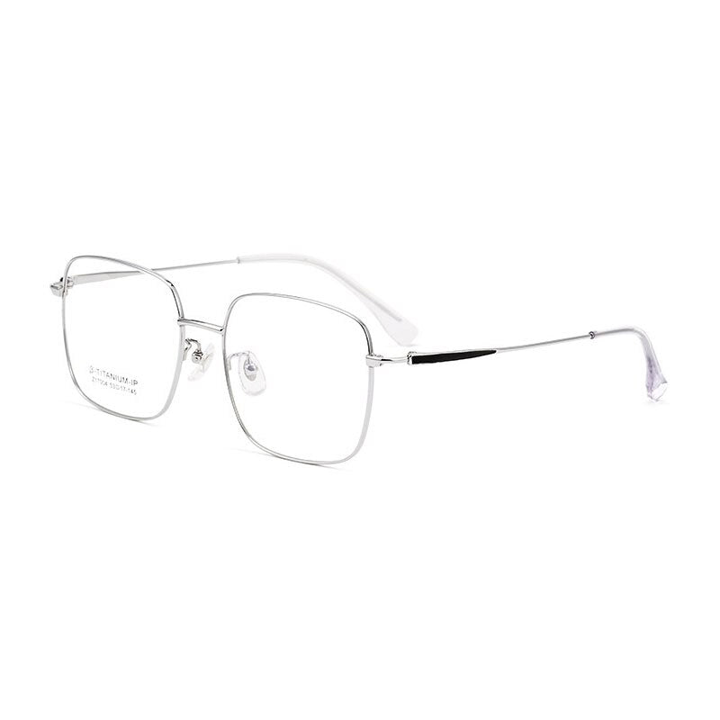 Handoer Unisex Full Rim Large Square Titanium Eyeglasses 17004 Full Rim Handoer Silver  