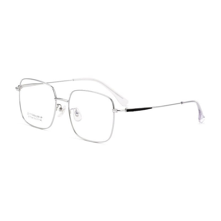Handoer Unisex Full Rim Large Square Titanium Eyeglasses 17004 Full Rim Handoer Silver  