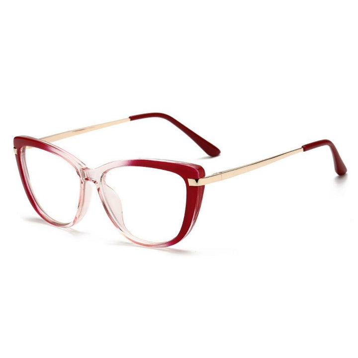 Hotony Unisex Full Rim Cat Eye Alloy Acetate Frame Spring Hinge Eyeglasses 32014 Full Rim Hotony Red  