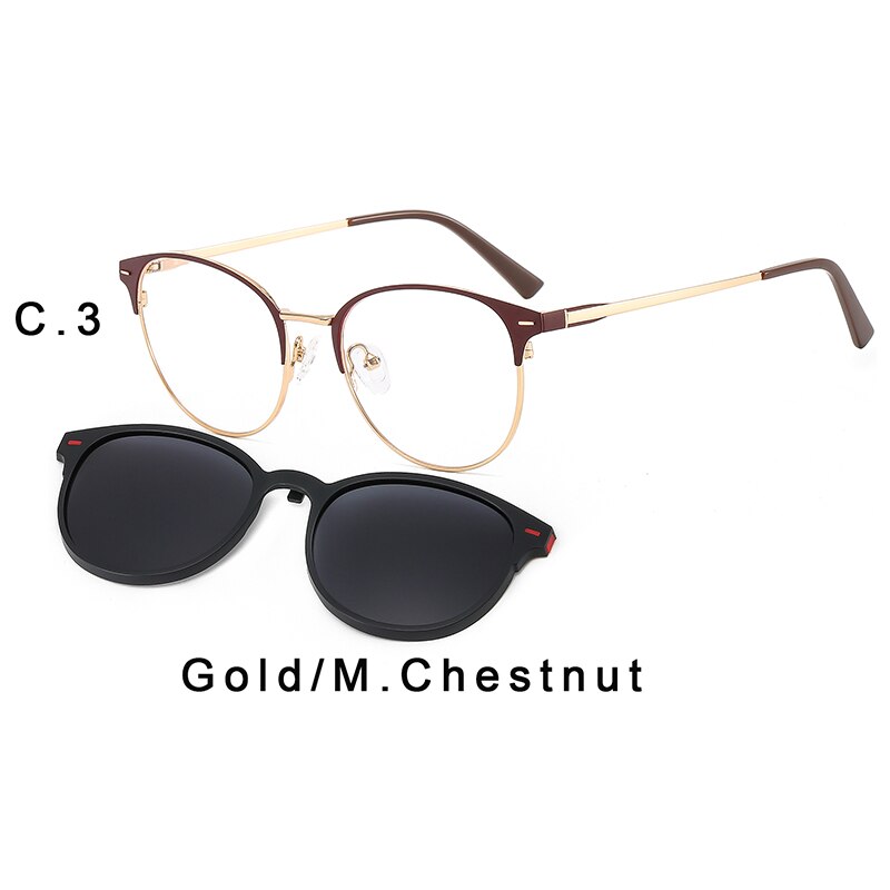 Kansept Women's Full Rim Round Alloy Frame Eyeglasses Magnetic Polarized Clip On Sunglasses T3520 Clip On Sunglasses Kansept T3520C3  