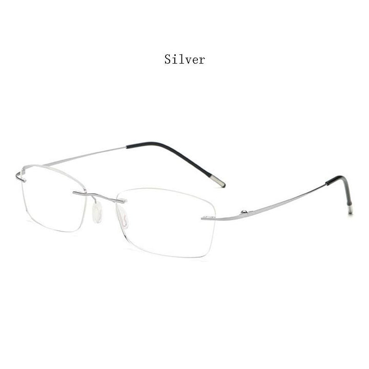 Hdcrafters Unisex Rimless Rectangle Titanium Frame Reading Glasses 8025 Reading Glasses Hdcrafter Eyeglasses +100 Silver 