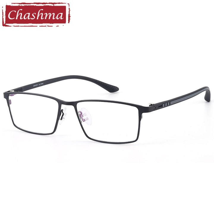 Chashma Ottica Men's Full Rim Large Square Titanium Alloy Eyeglasses 9386 Full Rim Chashma Ottica Black  