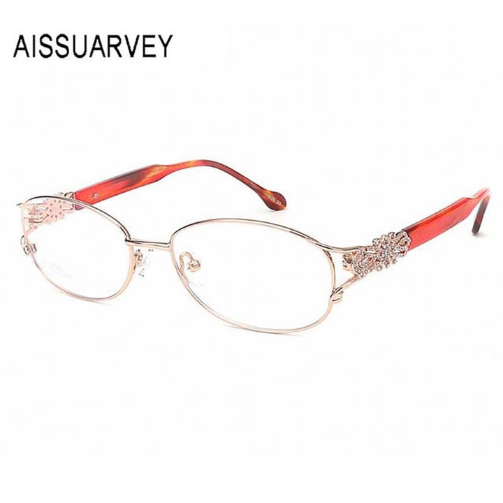Aissuarvey Women's Full Rim Round Alloy Frame Eyeglasses Rhinestones Full Rim Aissuarvey Eyeglasses Red golden  