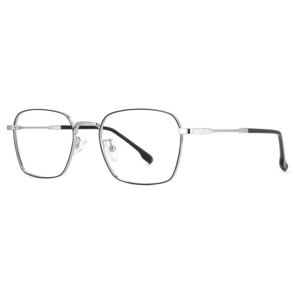 CCSpace Unisex Full Rim Square Stainless Steel Frame Eyeglasses 53836 Full Rim CCspace Silver  