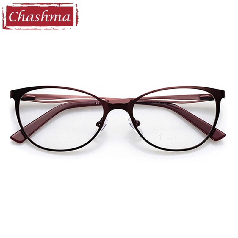 Women's Alloy Full Rim Cat Eye Frame Eyeglasses 4104 Full Rim Chashma Wine Red  