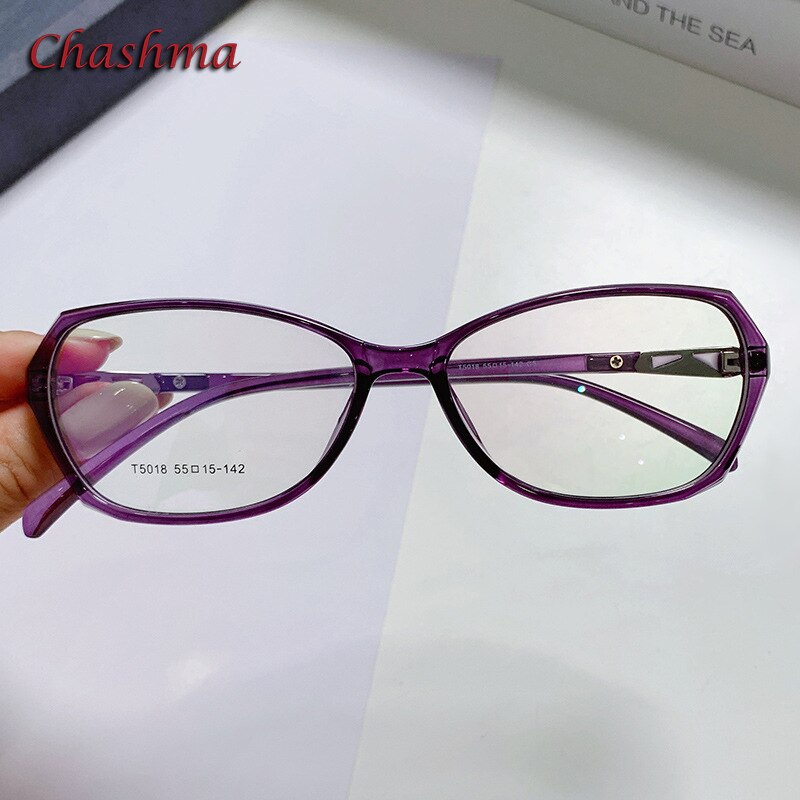 Chashma Ochki Women's Full Rim Square Cat Eye Tr R90 Titanium Eyeglasses 5018 Full Rim Chashma Ochki Purple Transparent  