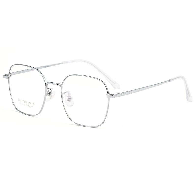 KatKani Unisex Full Rim Polygonal IP Titanium Frame Eyeglasses K32227 Full Rim KatKani Eyeglasses Silver  